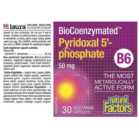 Natural Factors BioCoenzymated Pyridoxal 5 Phosphate 50mg 30 Veggie Caps