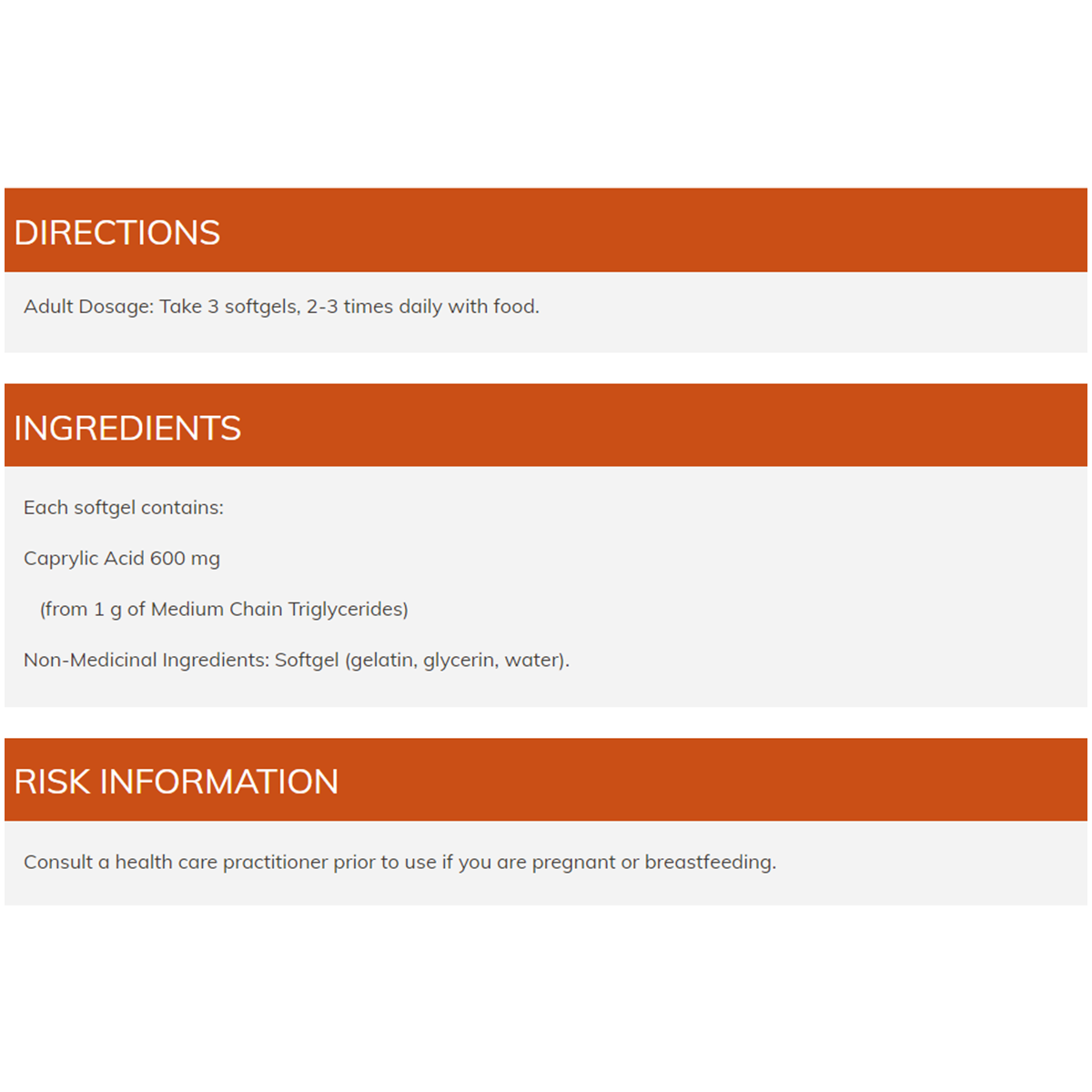 Caprylic acid 600mg 100 Gels