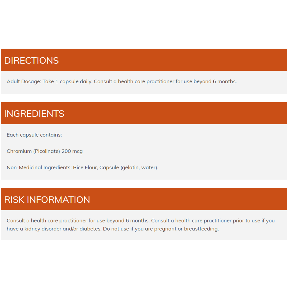 Chromium Picolinate 200mcg 250 Vcaps