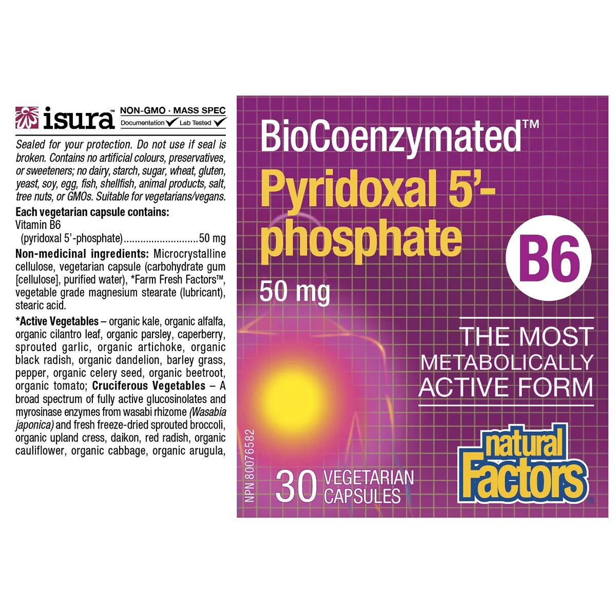 Natural Factors BioCoenzymated Pyridoxal 5 Phosphate 50mg 30 Veggie Caps