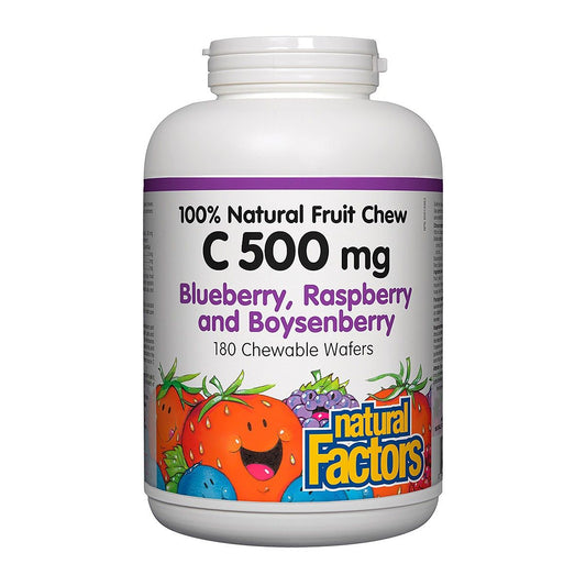 C 500 mg 100% Natural Fruit Chew, Blueberry, Raspberry and Boysenberry 180 Chewables