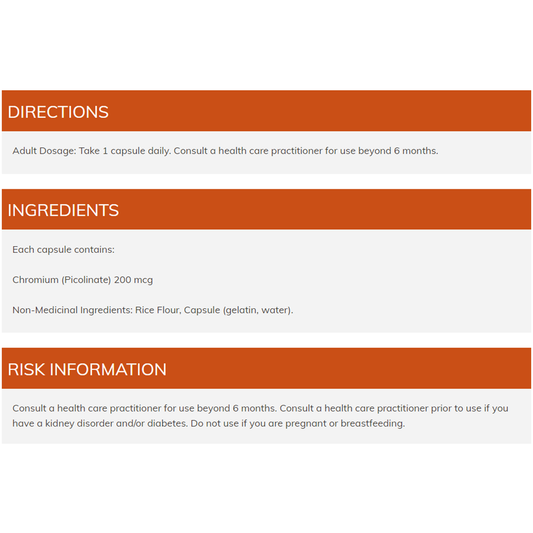 Chromium Picolinate 200mcg 250 Vcaps